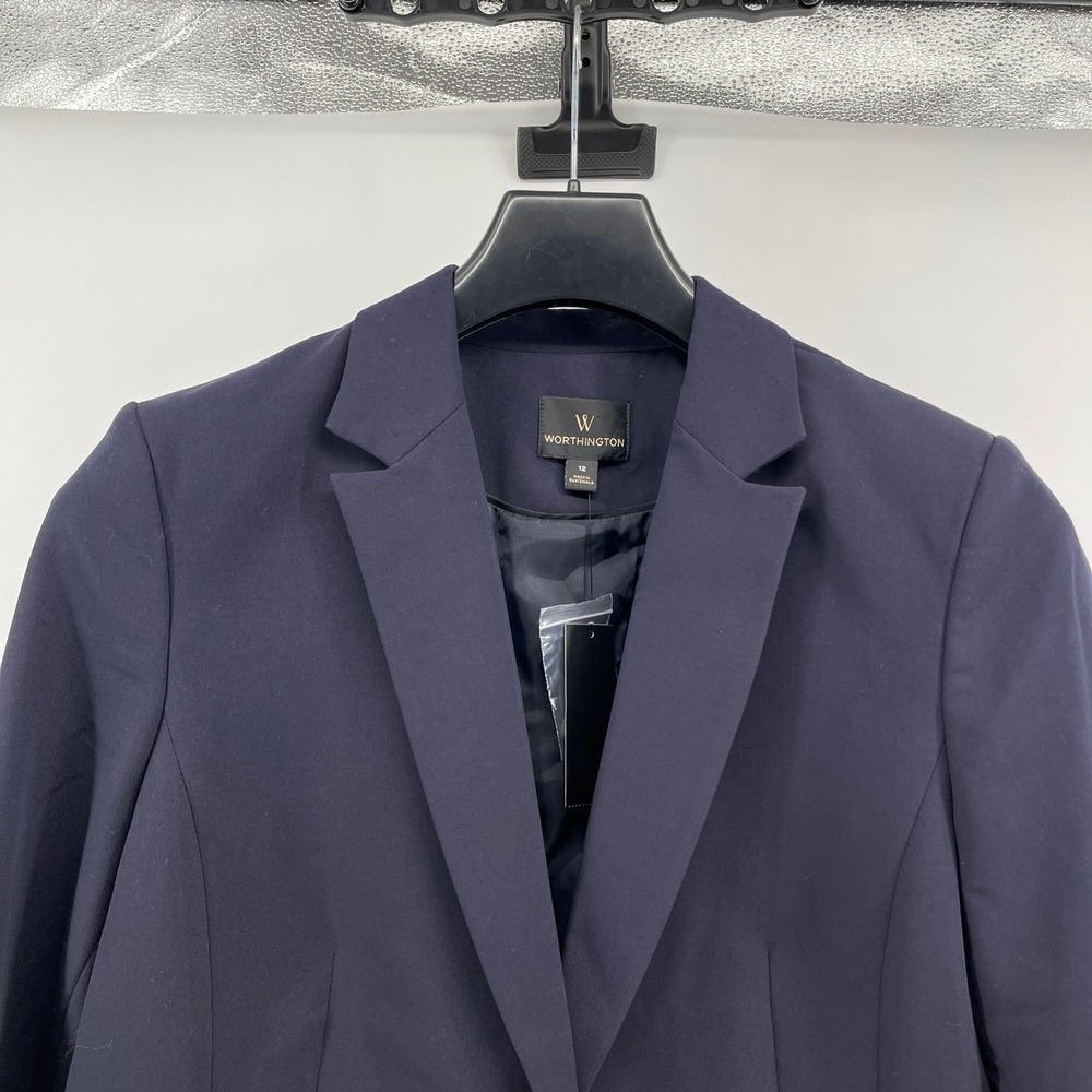 Worthington Blazer Jacket Womens 12 Navy Blue Classic Business Professional NEW - Picture 2 of 11